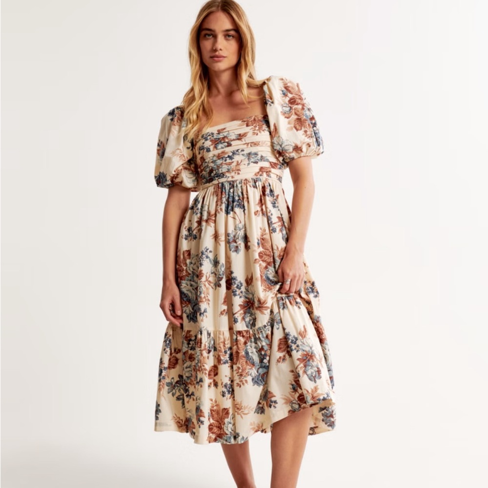 Emerson Poplin Puff Sleeve Midi Dress Abercrombie & Fitch
